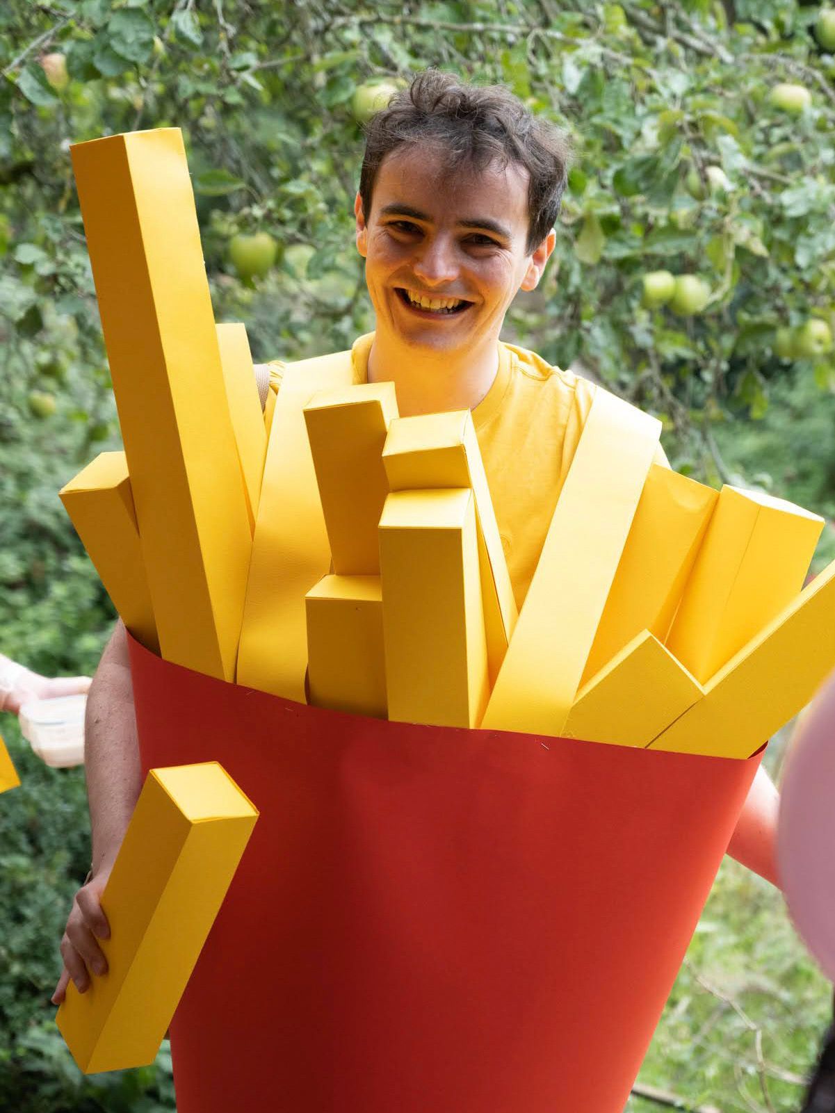 Xander's dressed up as a bag of fries